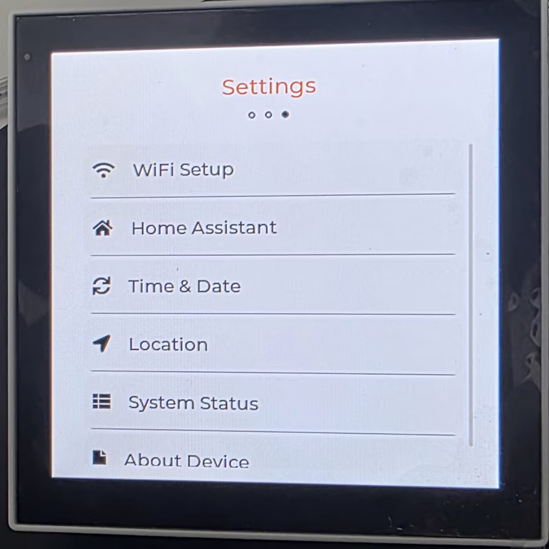 On-device settings menu for system configuration