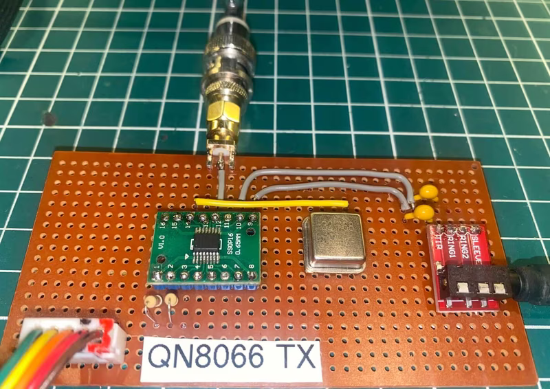 Homemade breadboard setup with QN8066