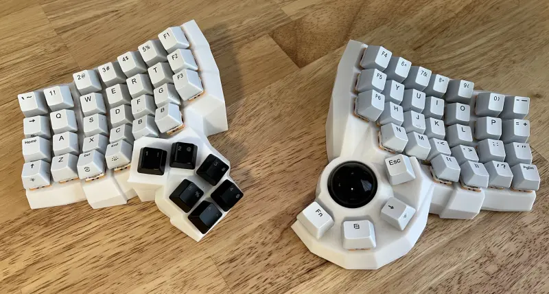 Custom 5x7 Dactyl Manuform with Integrated Trackball