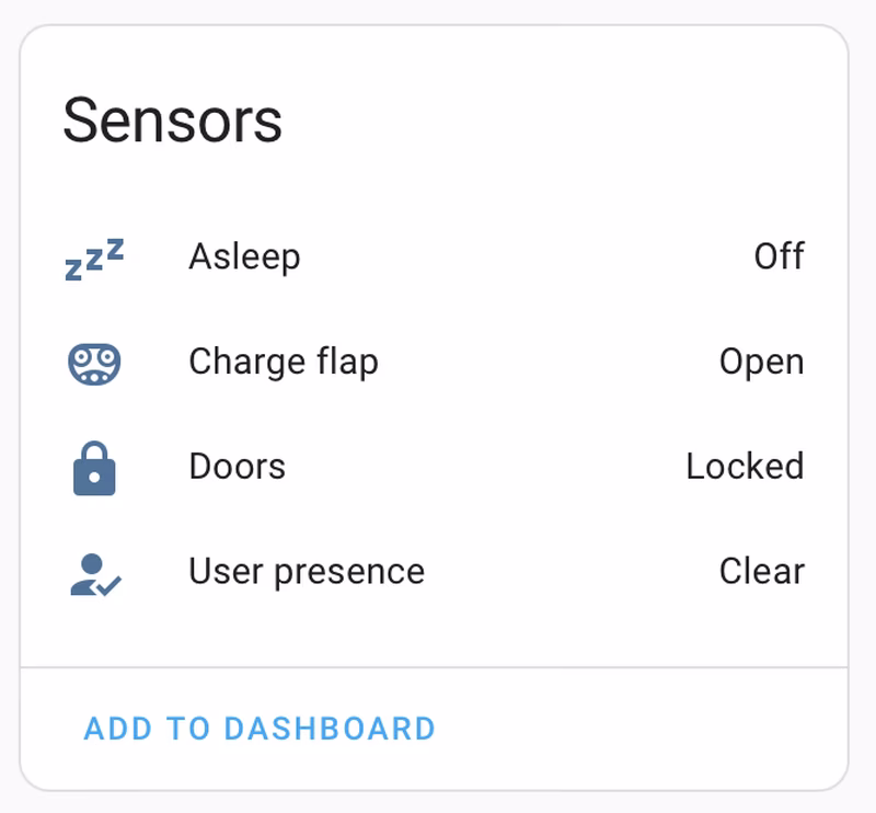 Tesla vehicle sensors and status information in Home Assistant