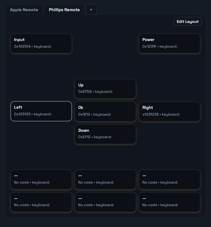 Layout editing and button mapping screen