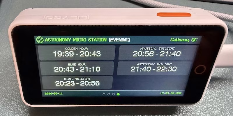 Evening Twilight screen with astronomical and nautical twilight data