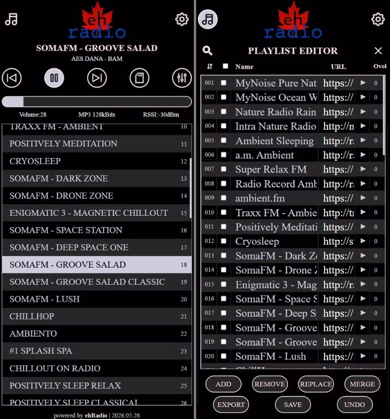 ehRadio WebUI mobile interface