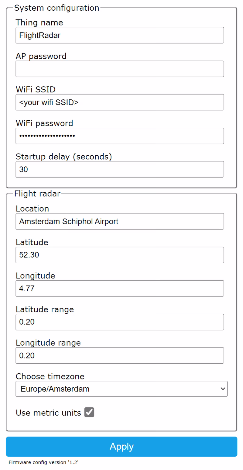 Web-based configuration interface for settings and filters