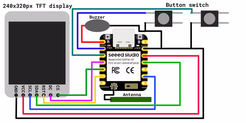 Electronic wiring diagram for the ESP32C6 and display
