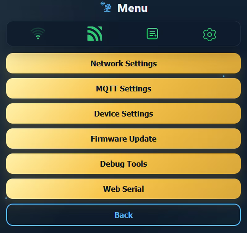 Solar2MQTT Web Interface Menu