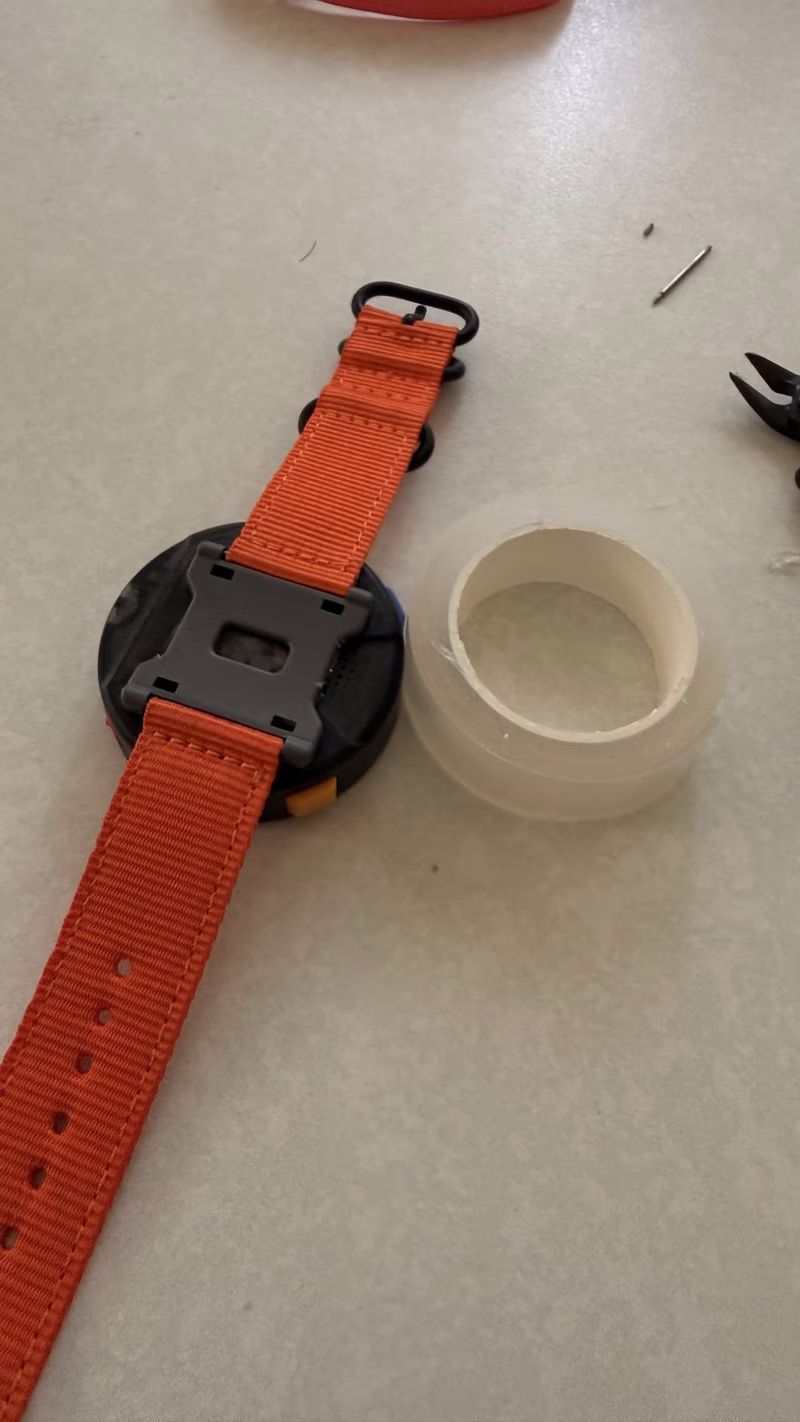 Modified watch mount attached to the rear of Vibe Watch with strong double-sided tape